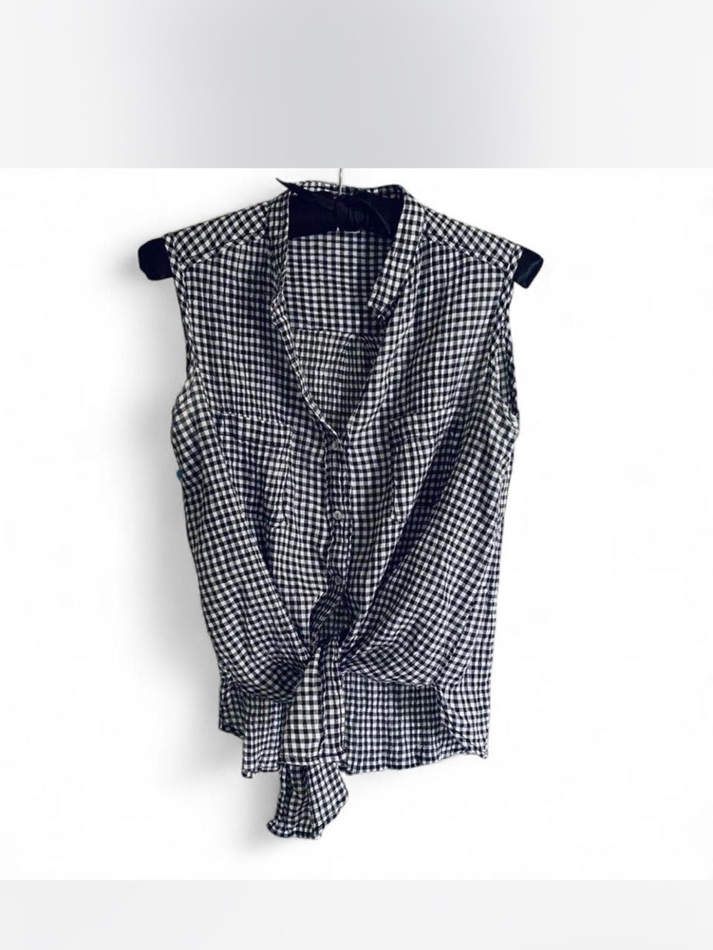 Sleeveless Button-down Max Studio Black & White Gingham Tie-Front Top size S - Picture 7 of 7